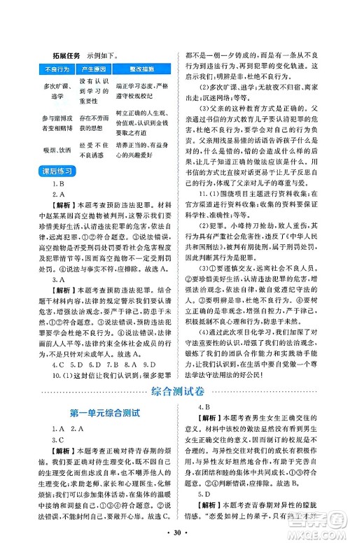 人民教育出版社2025年春人教金学典同步练习册同步解析与测评七年级道德与法治下册人教版答案 人民教育出版社2025年春人教金学典同步练习册同步解析与测评七年级道德与法治下册人教版答案