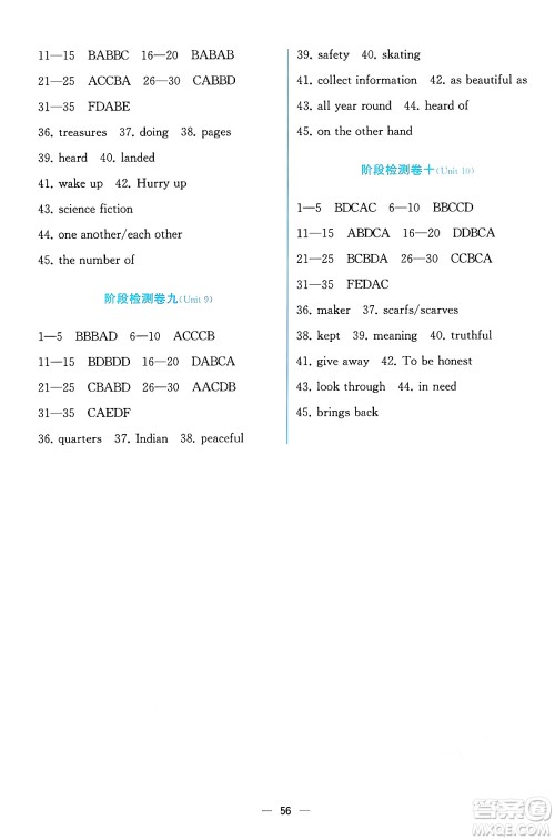 人民教育出版社2025年春人教金学典同步练习册同步解析与测评八年级英语下册人教版云南专版答案