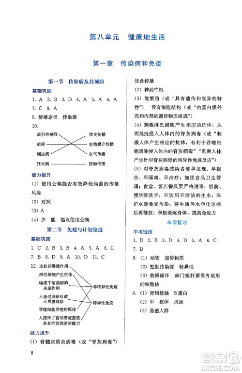人民教育出版社2025年春人教金学典同步练习册同步解析与测评八年级生物下册人教版山西专版答案