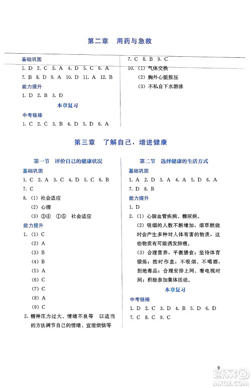 人民教育出版社2025年春人教金学典同步练习册同步解析与测评八年级生物下册人教版山西专版答案