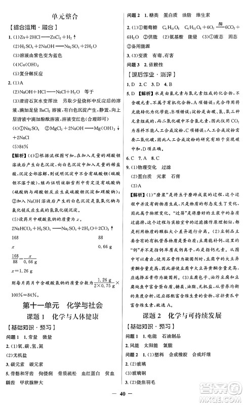 人民教育出版社2025年春同步解析与测评学练考九年级化学下册人教版广东专版答案 人民教育出版社2025年春同步解析与测评学练考九年级化学下册人教版广东专版答案