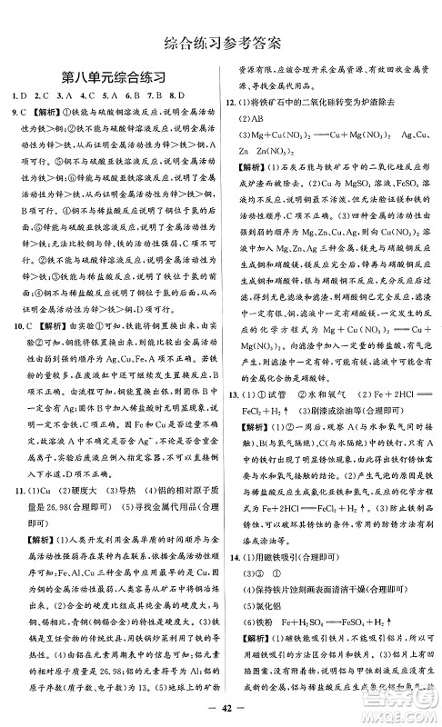 人民教育出版社2025年春同步解析与测评学练考九年级化学下册人教版广东专版答案 人民教育出版社2025年春同步解析与测评学练考九年级化学下册人教版广东专版答案