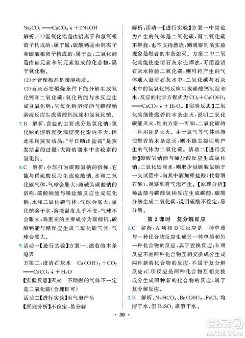 人民教育出版社2025年春同步解析与测评九年级化学下册人教版重庆专版答案 人民教育出版社2025年春同步解析与测评九年级化学下册人教版重庆专版答案
