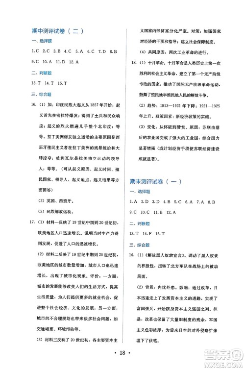 人民教育出版社2025年春人教金学典同步练习册同步解析与测评九年级历史下册人教版答案