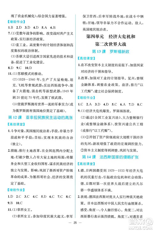 人民教育出版社2025年春人教金学典同步练习册同步解析与测评九年级历史下册人教版云南专版答案 人民教育出版社2025年春人教金学典同步练习册同步解析与测评九年级历史下册人教版云南专版答案