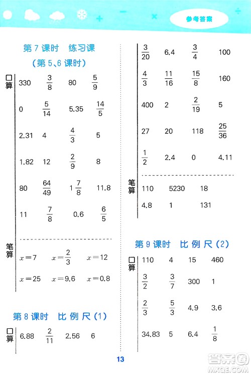 山东教育出版社2025秋小儿郎小学口算大通关六年级数学下册人教版答案 山东教育出版社2025秋小儿郎小学口算大通关六年级数学下册人教版答案