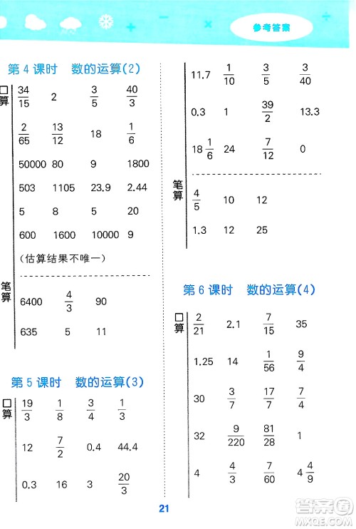 山东教育出版社2025秋小儿郎小学口算大通关六年级数学下册人教版答案 山东教育出版社2025秋小儿郎小学口算大通关六年级数学下册人教版答案