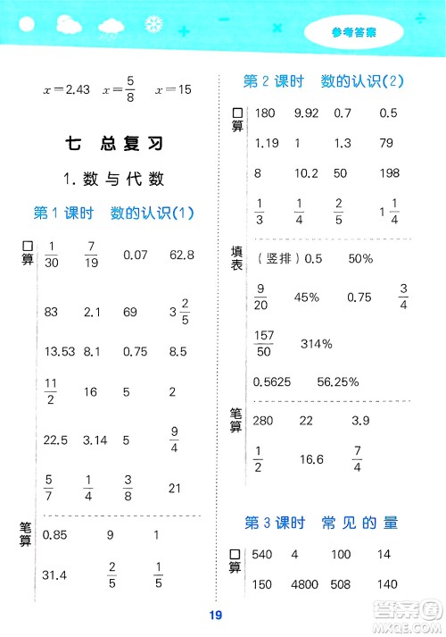 地质出版社2025年春小儿郎小学口算大通关六年级数学下册苏教版答案