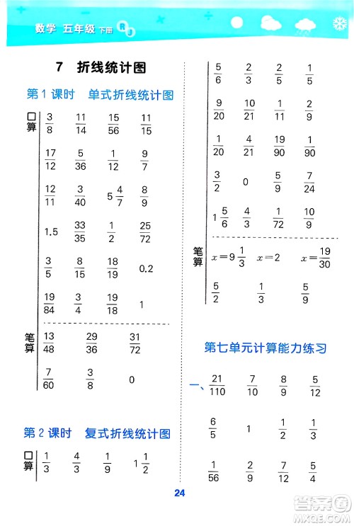山东教育出版社2025秋小儿郎小学口算大通关五年级数学下册人教版答案