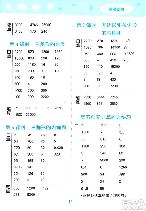 山东教育出版社2025秋小儿郎小学口算大通关四年级数学下册人教版答案