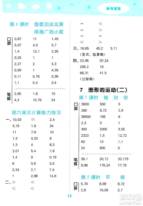 山东教育出版社2025秋小儿郎小学口算大通关四年级数学下册人教版答案