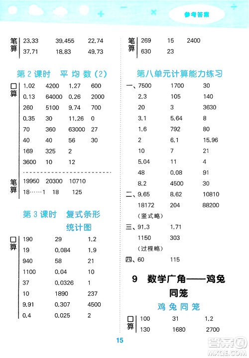 山东教育出版社2025秋小儿郎小学口算大通关四年级数学下册人教版答案