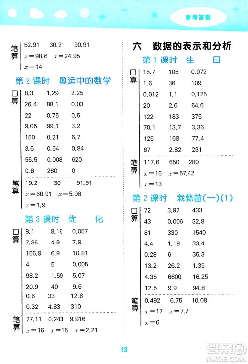地质出版社2025年春小儿郎小学口算大通关四年级数学下册北师大版答案