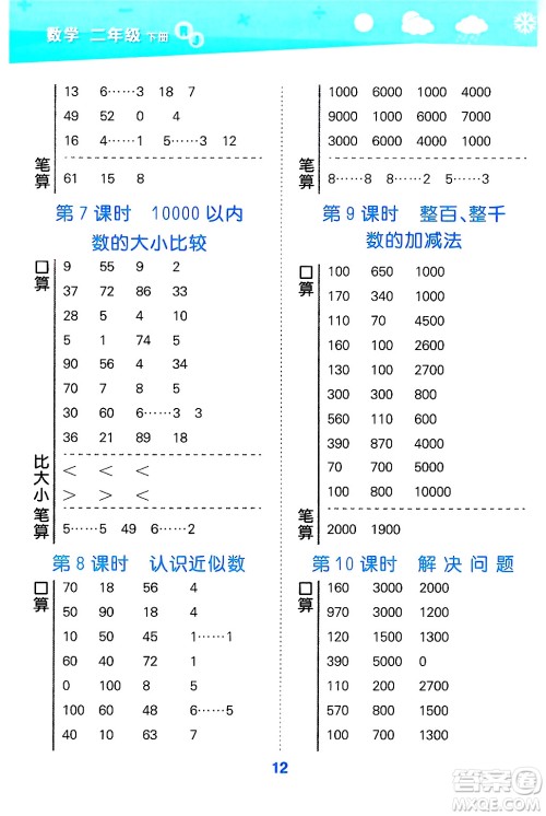 山东教育出版社2025秋小儿郎小学口算大通关二年级数学下册人教版答案