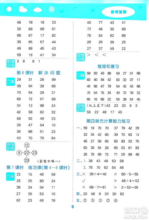 山东教育出版社2025秋小儿郎小学口算大通关一年级数学下册人教版答案