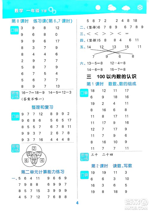 山东教育出版社2025秋小儿郎小学口算大通关一年级数学下册人教版答案