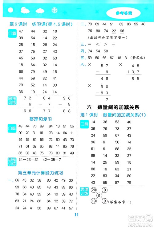 山东教育出版社2025秋小儿郎小学口算大通关一年级数学下册人教版答案