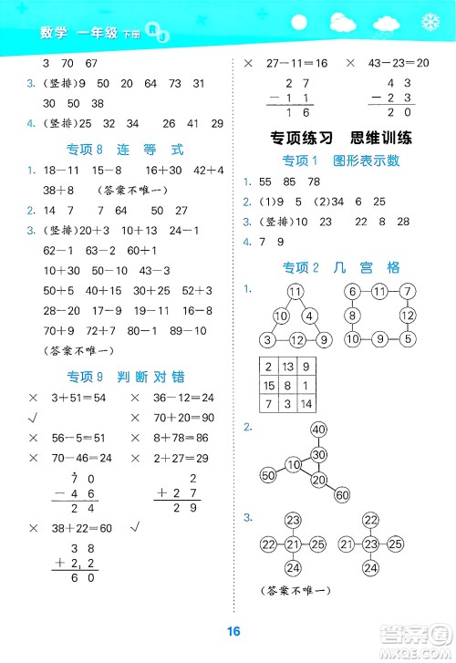 山东教育出版社2025秋小儿郎小学口算大通关一年级数学下册人教版答案