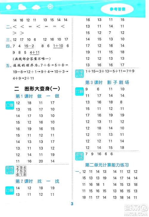 地质出版社2025年春小儿郎小学口算大通关一年级数学下册北师大版答案