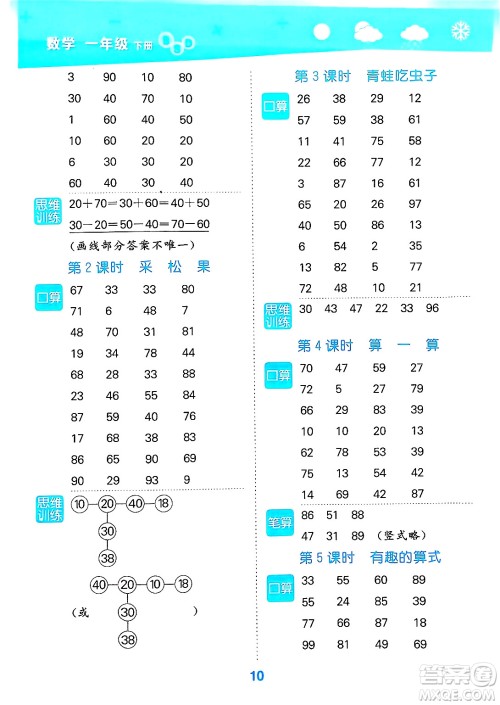 地质出版社2025年春小儿郎小学口算大通关一年级数学下册北师大版答案