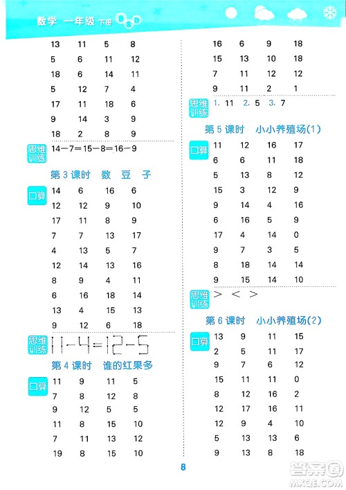 地质出版社2025年春小儿郎小学口算大通关一年级数学下册北师大版答案
