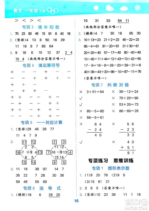 地质出版社2025年春小儿郎小学口算大通关一年级数学下册北师大版答案