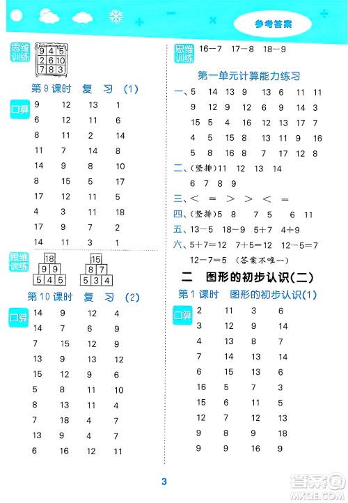 地质出版社2025年春小儿郎小学口算大通关一年级数学下册苏教版答案