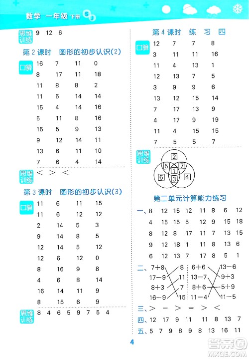 地质出版社2025年春小儿郎小学口算大通关一年级数学下册苏教版答案