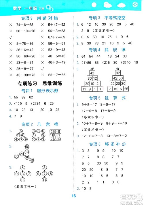 地质出版社2025年春小儿郎小学口算大通关一年级数学下册苏教版答案