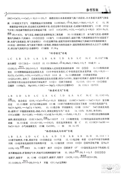 湖北教育出版社2025年春长江作业本同步练习册九年级化学下册人教版答案