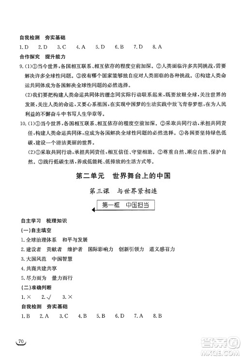 湖北教育出版社2025年春长江作业本同步练习册九年级道德与法治下册人教版答案 湖北教育出版社2025年春长江作业本同步练习册九年级道德与法治下册人教版答案