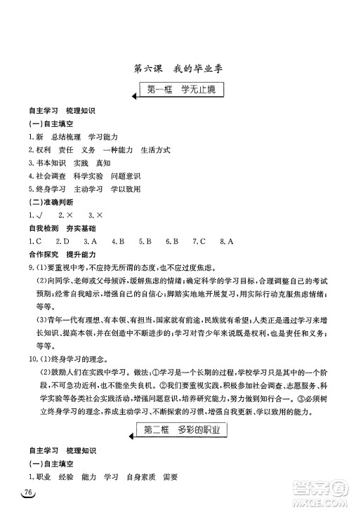 湖北教育出版社2025年春长江作业本同步练习册九年级道德与法治下册人教版答案 湖北教育出版社2025年春长江作业本同步练习册九年级道德与法治下册人教版答案