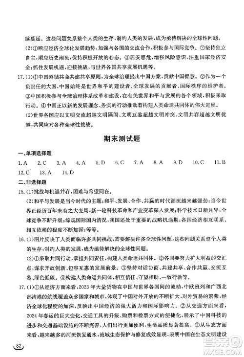 湖北教育出版社2025年春长江作业本同步练习册九年级道德与法治下册人教版答案 湖北教育出版社2025年春长江作业本同步练习册九年级道德与法治下册人教版答案