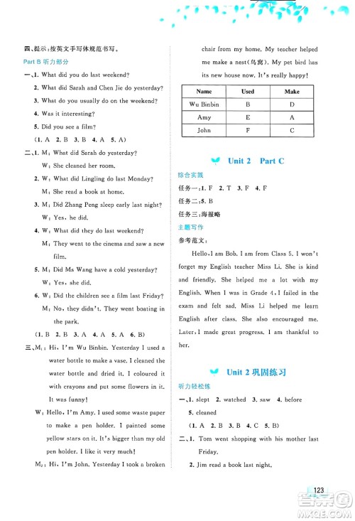 广西师范大学出版社2025年春新课程学习与测评同步学习六年级英语下册人教版答案