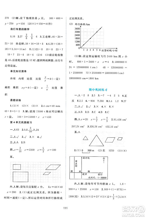 广西师范大学出版社2025年春新课程学习与测评同步学习六年级数学下册人教版答案