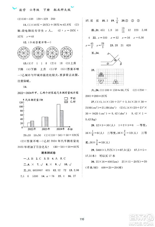 广西师范大学出版社2025年春新课程学习与测评同步学习六年级数学下册北师大版答案