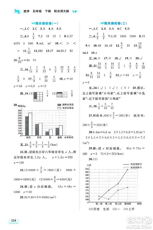 广西师范大学出版社2025年春新课程学习与测评同步学习五年级数学下册北师大版答案 广西师范大学出版社2025年春新课程学习与测评同步学习五年级数学下册北师大版答案