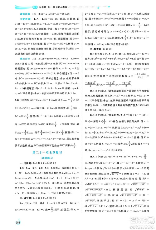 广西师范大学出版社2025年春新课程学习与测评同步学习九年级数学下册人教版答案