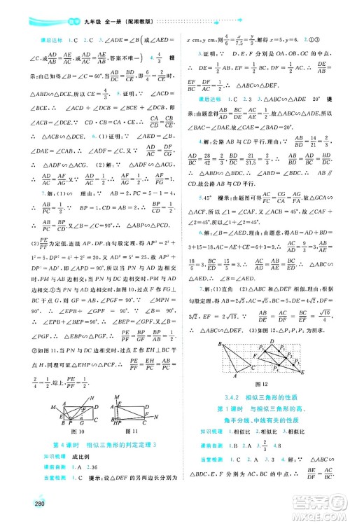 广西师范大学出版社2025年春新课程学习与测评同步学习九年级数学下册湘教版答案