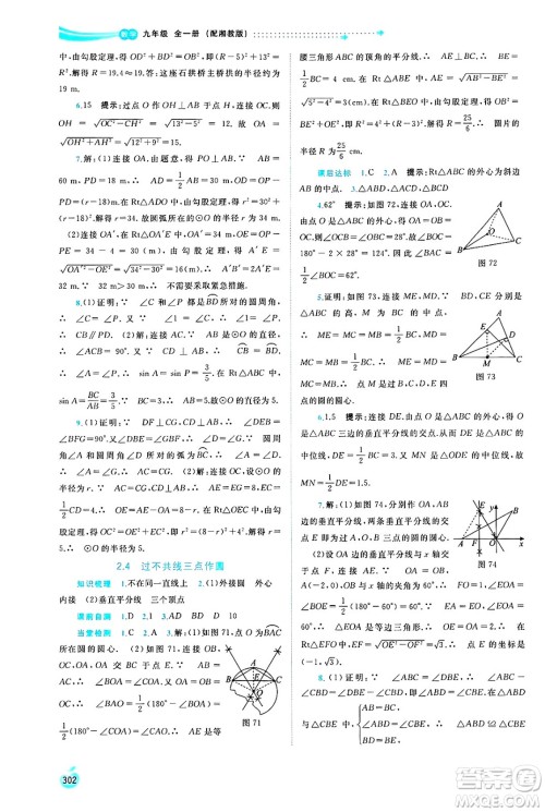 广西师范大学出版社2025年春新课程学习与测评同步学习九年级数学下册湘教版答案