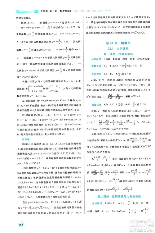 广西师范大学出版社2025年春新课程学习与测评同步学习九年级数学下册沪科版答案