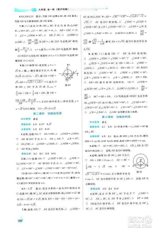 广西师范大学出版社2025年春新课程学习与测评同步学习九年级数学下册沪科版答案