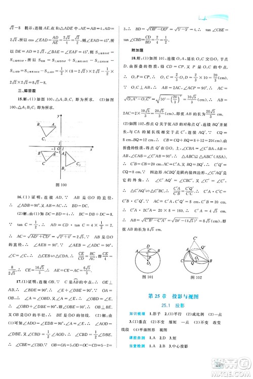 广西师范大学出版社2025年春新课程学习与测评同步学习九年级数学下册沪科版答案