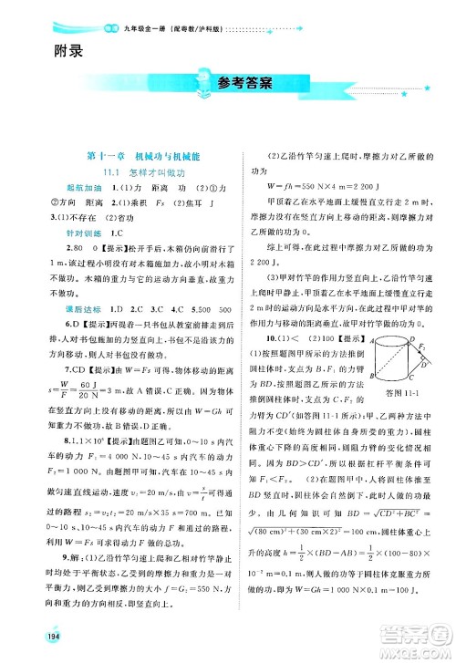 广西师范大学出版社2025年春新课程学习与测评同步学习九年级物理下册沪粤版答案