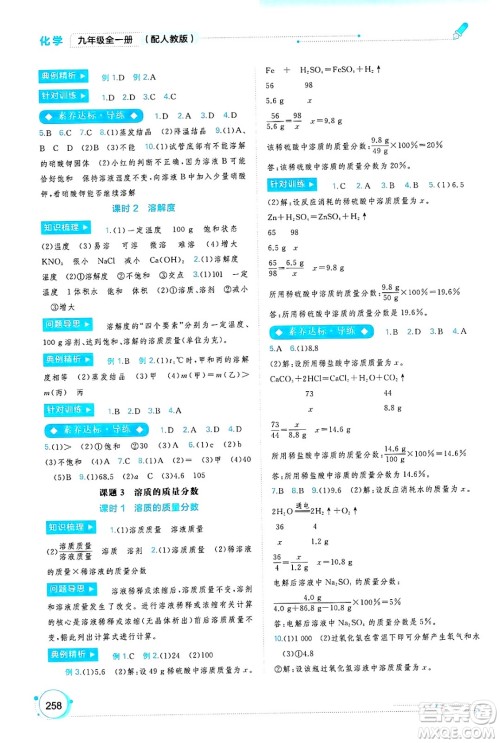 广西师范大学出版社2025年春新课程学习与测评同步学习九年级化学下册人教版答案