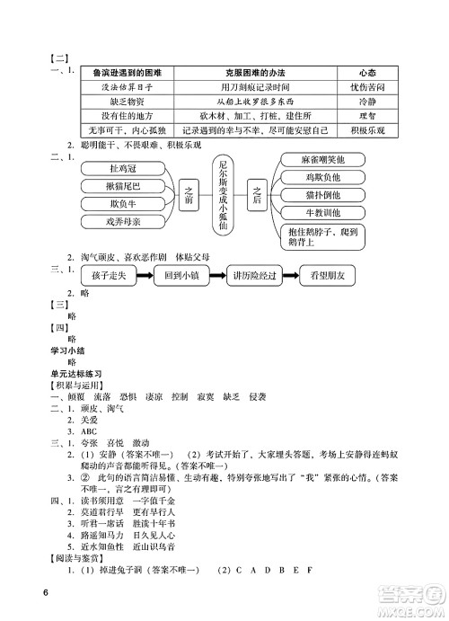 广州出版社2025年春阳光学业评价六年级语文下册人教版答案