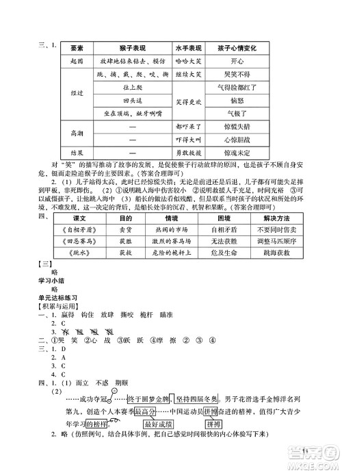广州出版社2025年春阳光学业评价五年级语文下册人教版答案