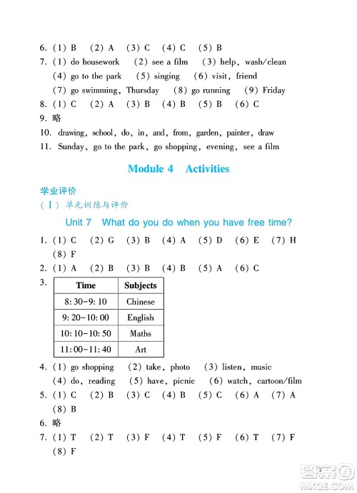 广州出版社2025年春阳光学业评价四年级英语下册教科版答案 广州出版社2025年春阳光学业评价四年级英语下册教科版答案