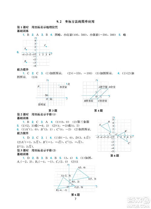 广州出版社2025年春阳光学业评价七年级数学下册人教版答案