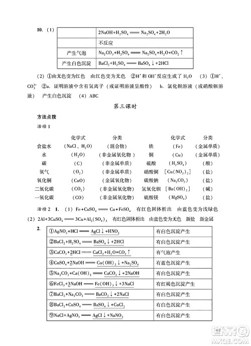 广州出版社2025年春阳光学业评价九年级化学下册人教版答案